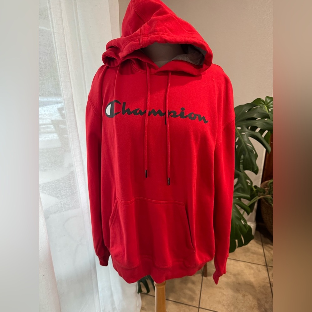 Champion Red Hoodie Pullover Sweatshirt Big Logo Men’s‎ Large
